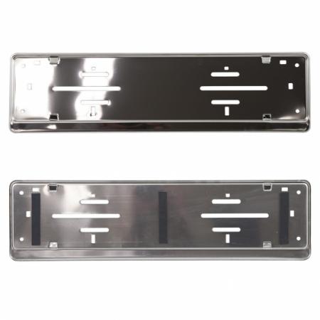 2x Premium Auto Kennzeichenhalter 100% EDELSTAHL POLIERT für ÖSTERREICH,  SLOWENIEN, UNGARN, DÄNEMARK (Kennzeichen der Größe 520mm x 120mm)